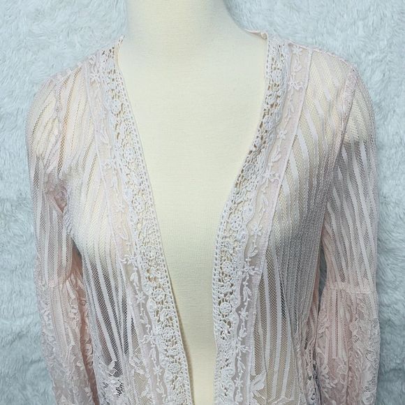 Xhilaration Pink Lace Open Cardigan Bell Sleeve XS - Picture 10 of 15